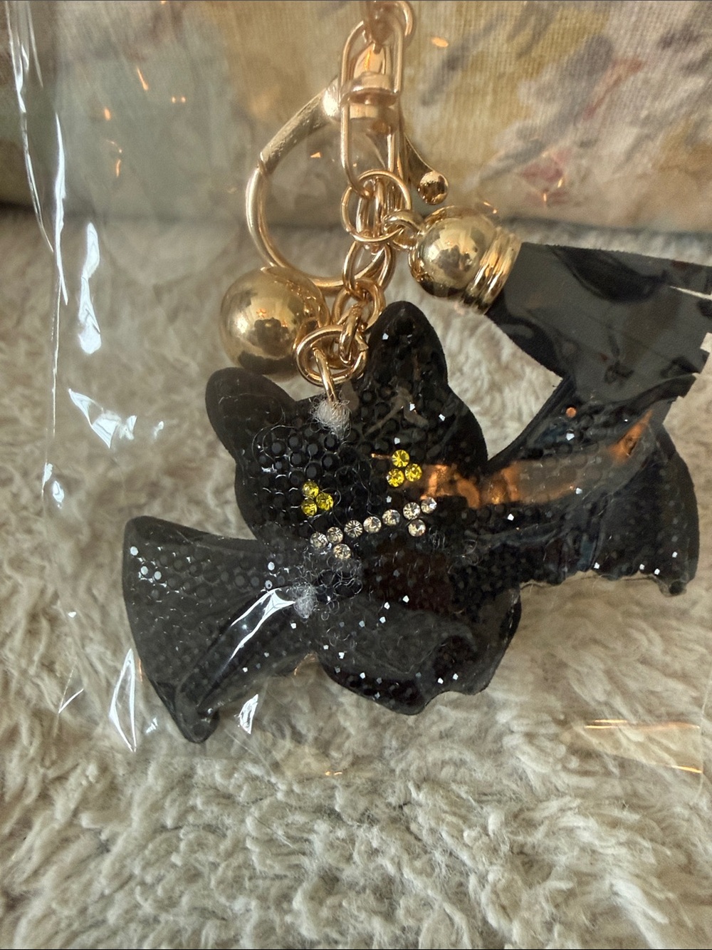 Halloween Rhinestone Bat Keychain NWT